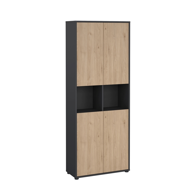 Tvilum Sign 6 Shelf Engineered Wood Storage Cabinet in Matte Grey and Oak