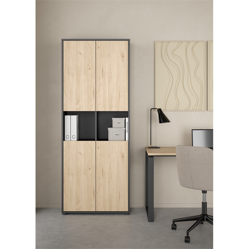 Tvilum Sign 6 Shelf Engineered Wood Storage Cabinet in Matte Grey and Oak
