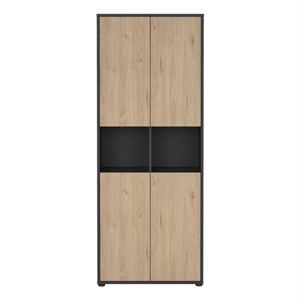 Tvilum Sign 6 Shelf Storage Cabinet with Concealed 4 Door Storage and Adjustable shelves in Matte Grey and Oak