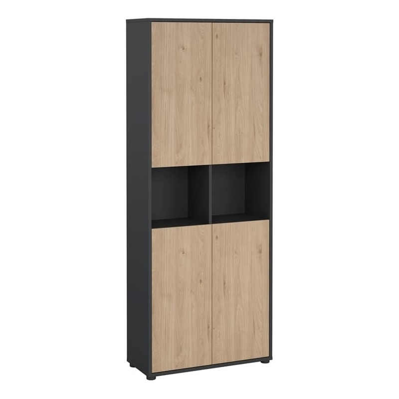 Tvilum Sign 6 Shelf Storage Cabinet with Concealed Storage in Matte Grey and Hickory