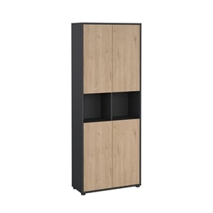 Tvilum Sign 6-Shelf Bookcase with Doors and Open Shelf Storage in Black and Oak