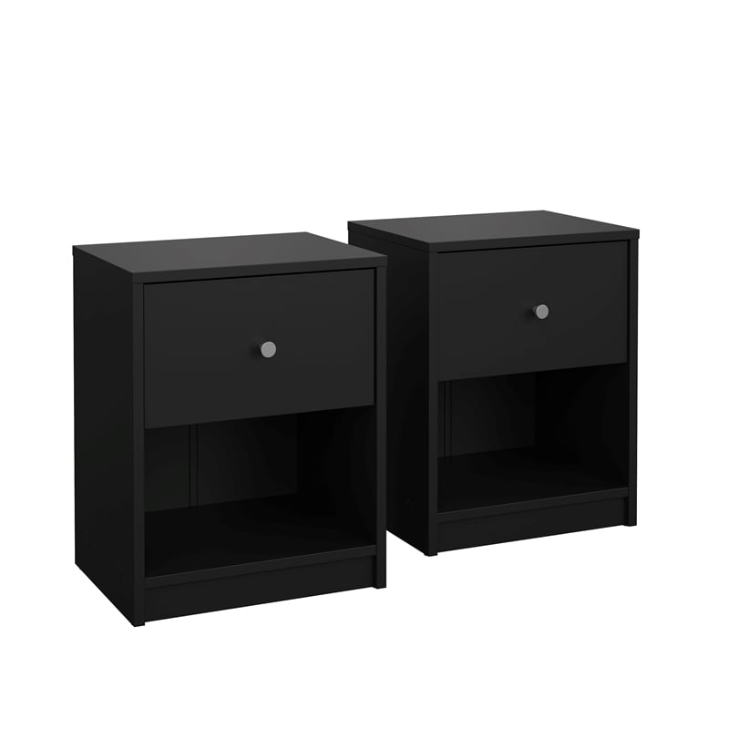 Tvilum  Portland Black 1 Drawer  Set of 2 Nightstand