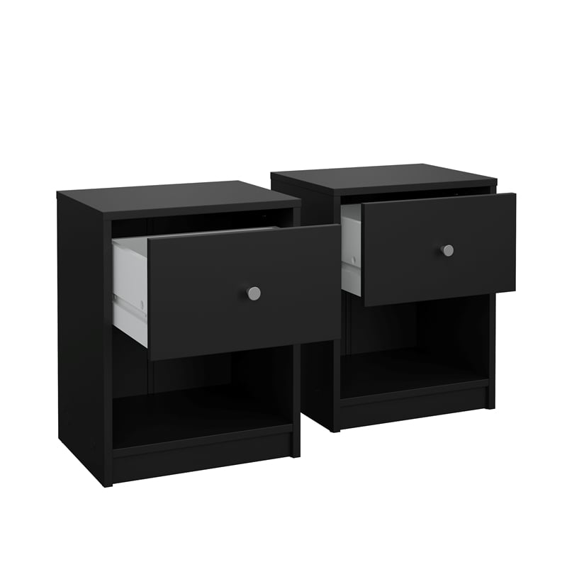 Tvilum  Portland Black 1 Drawer  Set of 2 Nightstand