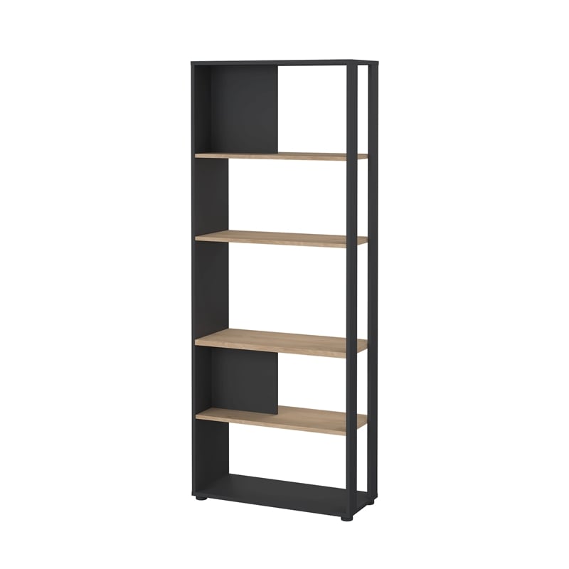 Tvilum Sign Tall Matte Grey/Jackson Hickory 5 Shelf Bookcase Room Divider