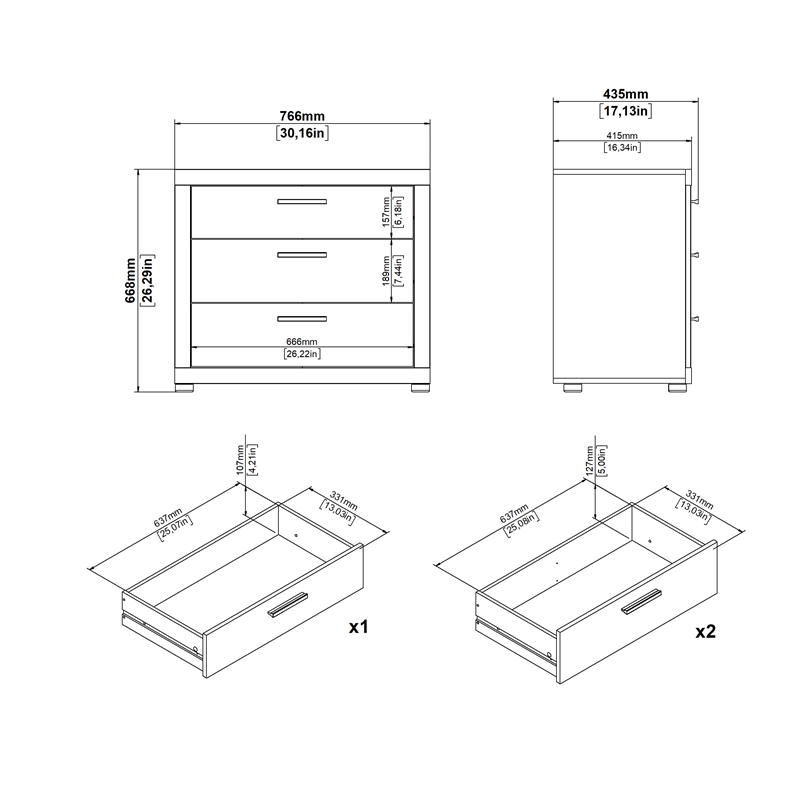 Tvilum Mira 3 Drawer Chest Jackson Hickory