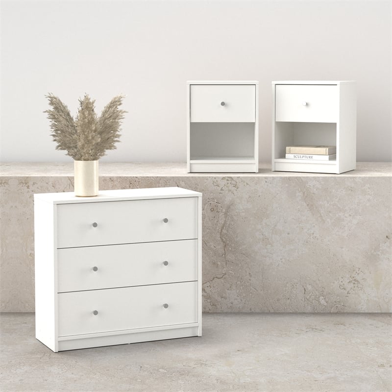 Tvilum Portland White 3-Piece Bedroom Set - Chest And Nightstand Set Of 2