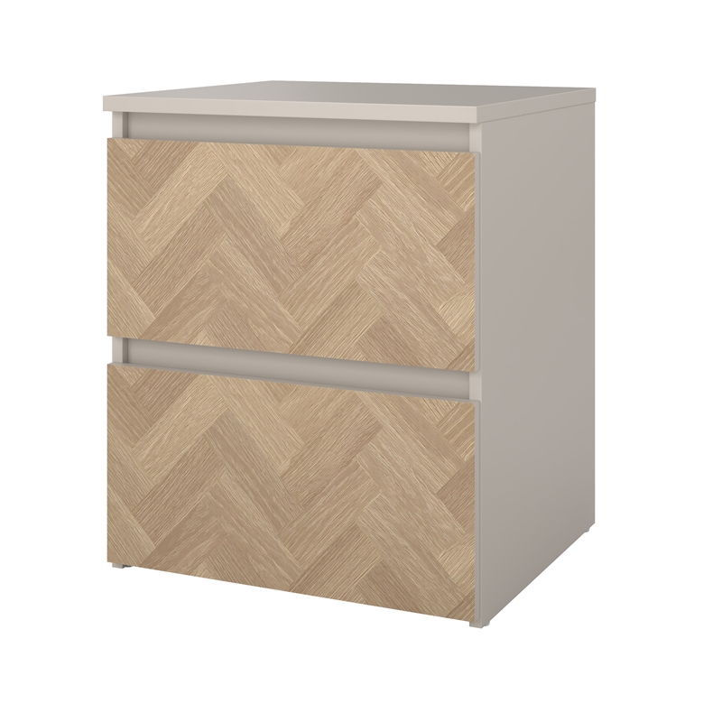 Tvilum Lima 2 Drawer Beige and Herringbone Nightstand