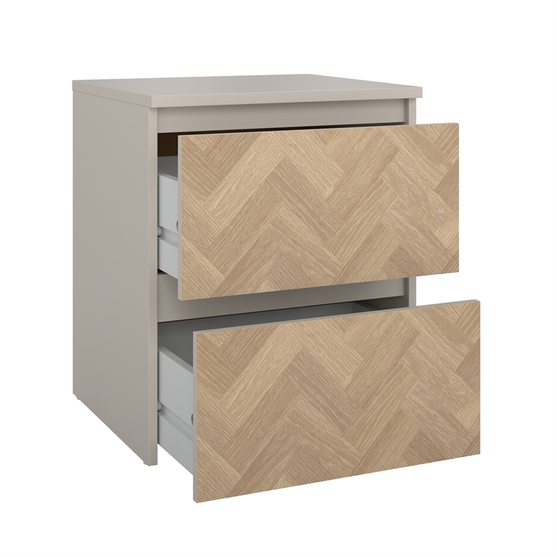 Tvilum Lima 2 Drawer Beige and Herringbone Nightstand