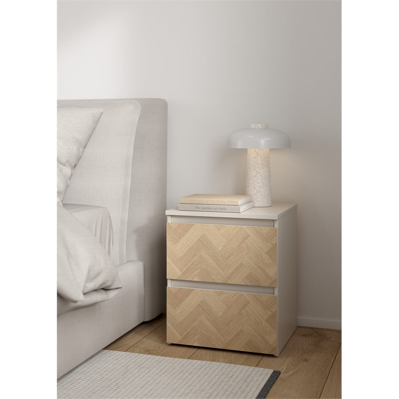 Tvilum Lima 2 Drawer Beige and Herringbone Nightstand