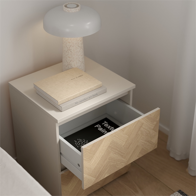 Tvilum Lima 2 Drawer Beige and Herringbone Nightstand