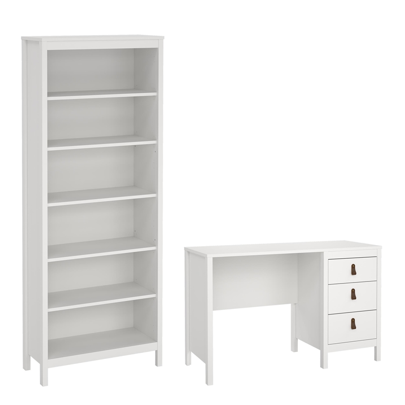 Tvilum Madrid 2-Piece Home Office Set with Desk and Bookcase in White