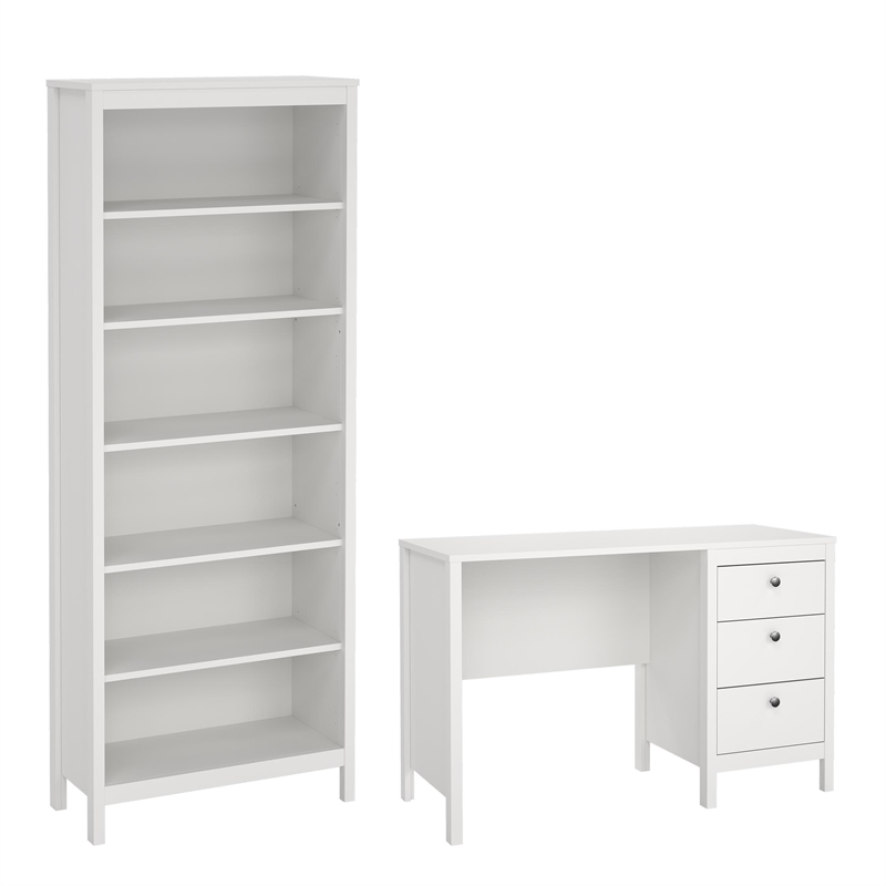 Tvilum Madrid 2-Piece Home Office Set with Desk and Bookcase in White