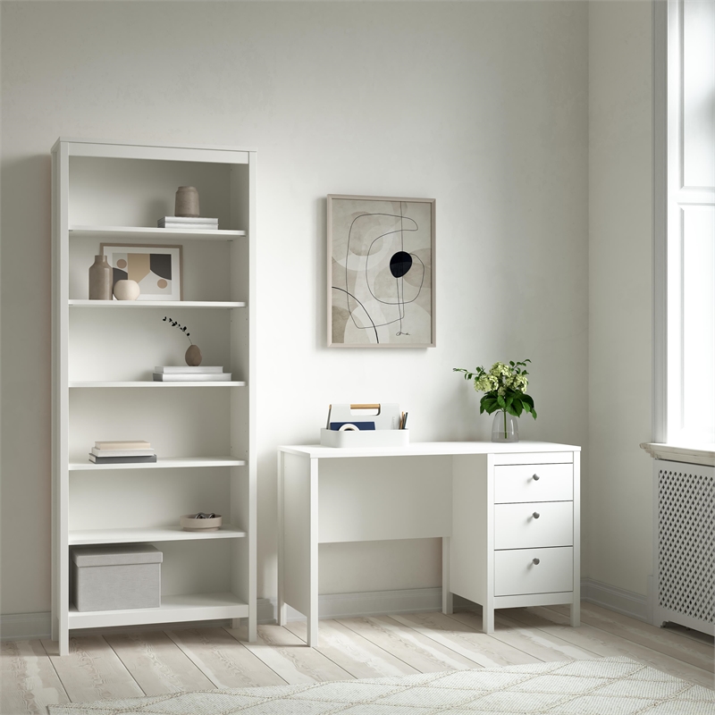 Tvilum Madrid 2-Piece Home Office Set with Desk and Bookcase in White