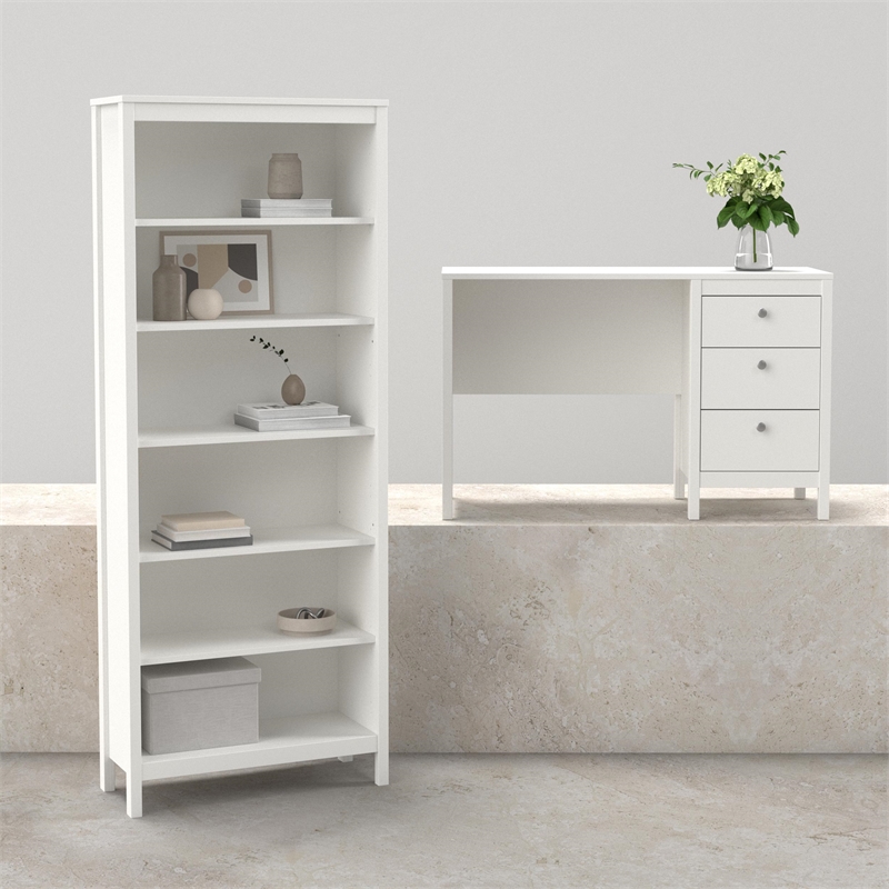 Tvilum Madrid 2-Piece Home Office Set with Desk and Bookcase in White