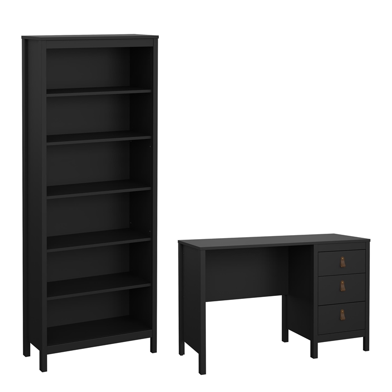 Tvilum Madrid 2-Piece Home Office Set with Desk and Bookcase in Matte Black