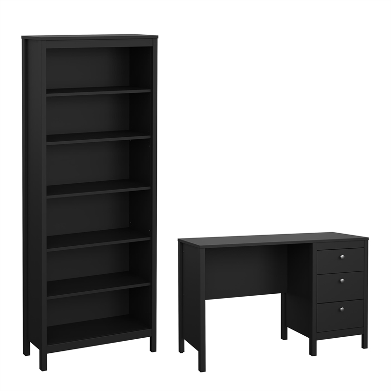 Tvilum Madrid 2-Piece Home Office Set with Desk and Bookcase in Matte Black