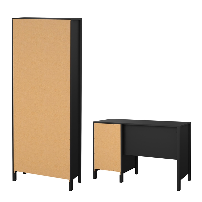 Tvilum Madrid 2-Piece Home Office Set with Desk and Bookcase in Matte Black