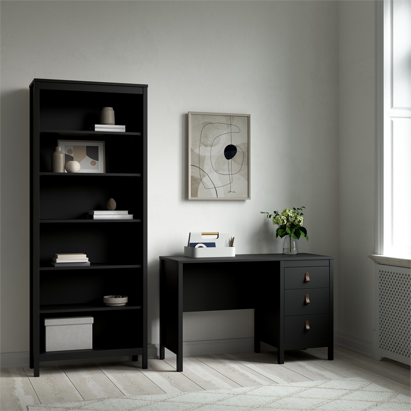 Tvilum Madrid 2-Piece Home Office Set with Desk and Bookcase in Matte Black
