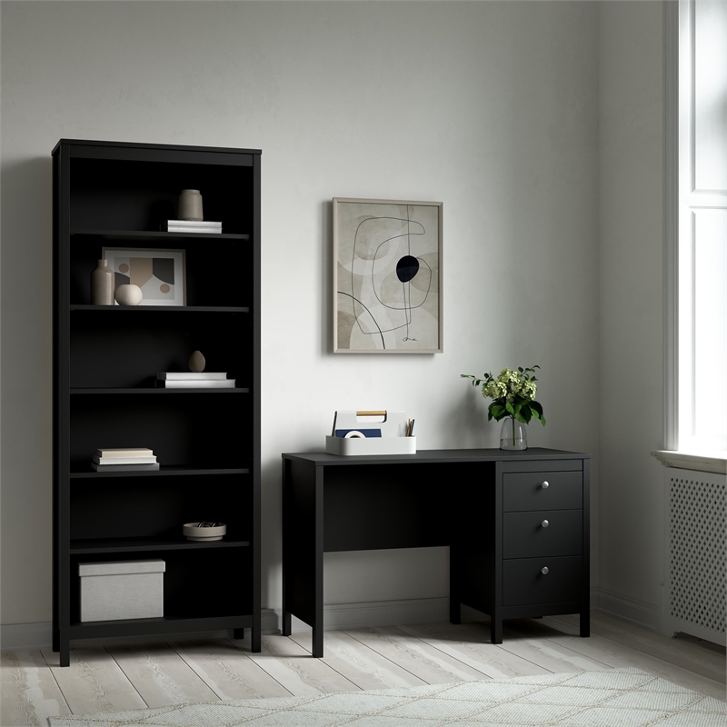 Tvilum Madrid 2-Piece Home Office Set with Desk and Bookcase in Matte Black