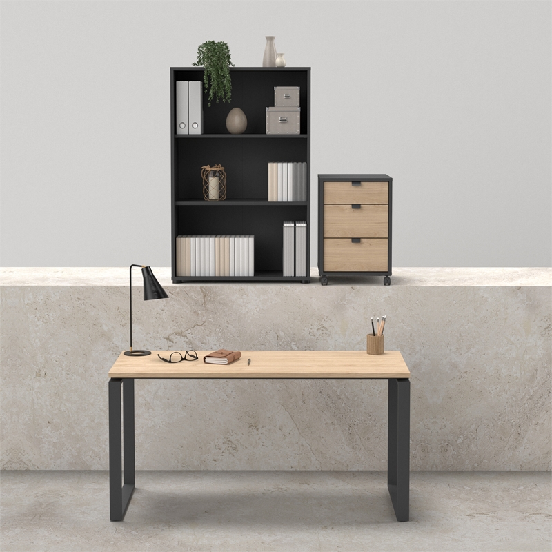 Tvilum 3-Piece Engineered Wood Home Office Set in Matte Grey and Oak