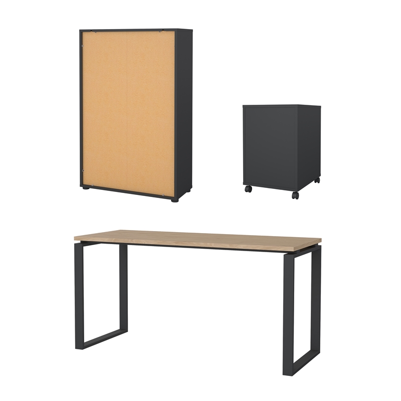 Tvilum 3-Piece Engineered Wood Home Office Set in Matte Grey and Oak