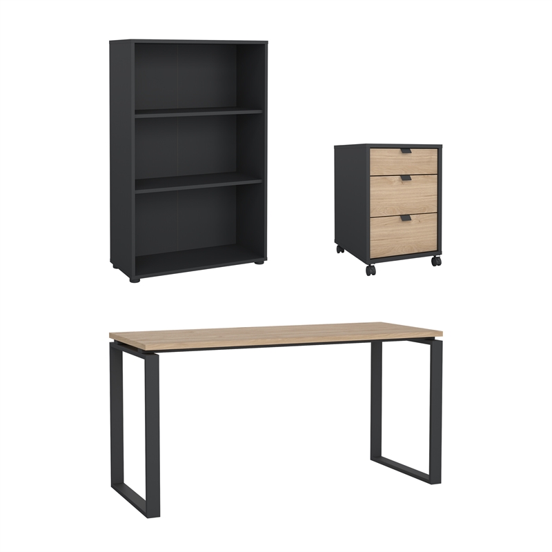 Tvilum 3-Piece Engineered Wood Home Office Set in Matte Grey and Oak