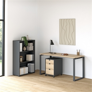 Tvilum 3-Piece Engineered Wood Home Office Set in Matte Grey and Oak