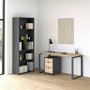 Tvilum 3-Piece Engineered Wood Home Office Set in Matte Grey and Oak