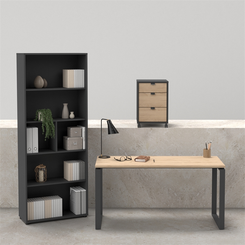 Tvilum 3-Piece Engineered Wood Home Office Set in Matte Grey and Oak