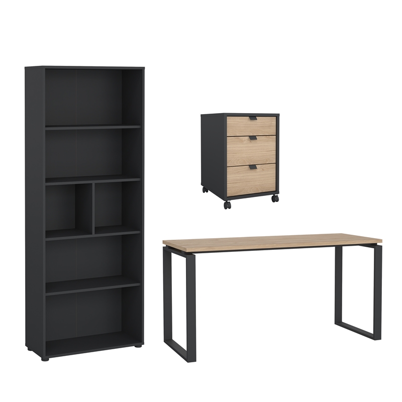 Tvilum 3-Piece Engineered Wood Home Office Set in Matte Grey and Oak
