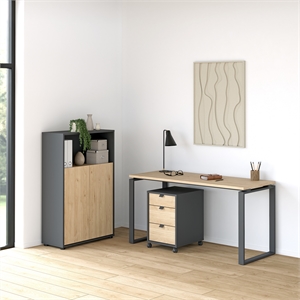 Tvilum 3-Piece Engineered Wood Home Office Set in Matte Grey and Oak