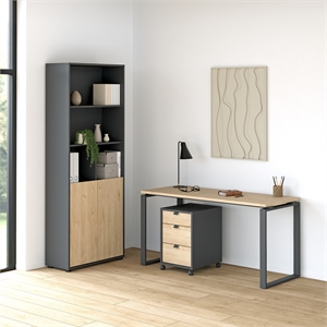 Tvilum 3-Piece Engineered Wood Home Office Set in Matte Grey and Oak