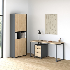 Tvilum 3-Piece Engineered Wood Home Office Set in Matte Grey and Oak