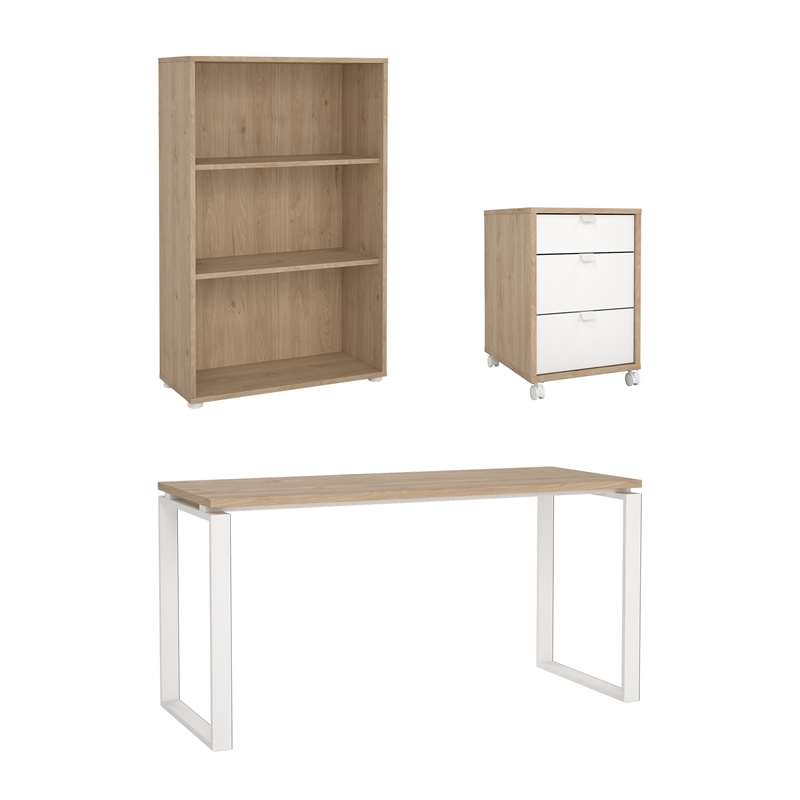 Tvilum Sign 3-Piece Engineered Wood Home Office Set in Oak and White