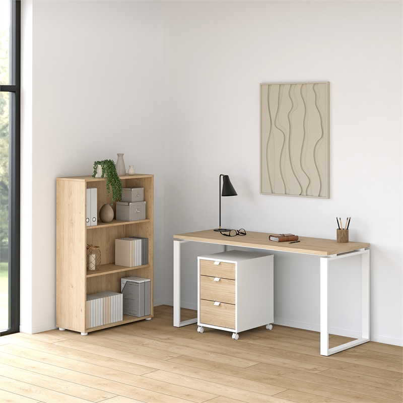 Tvilum Sign 3-Piece Engineered Wood Home Office Set in Oak and White