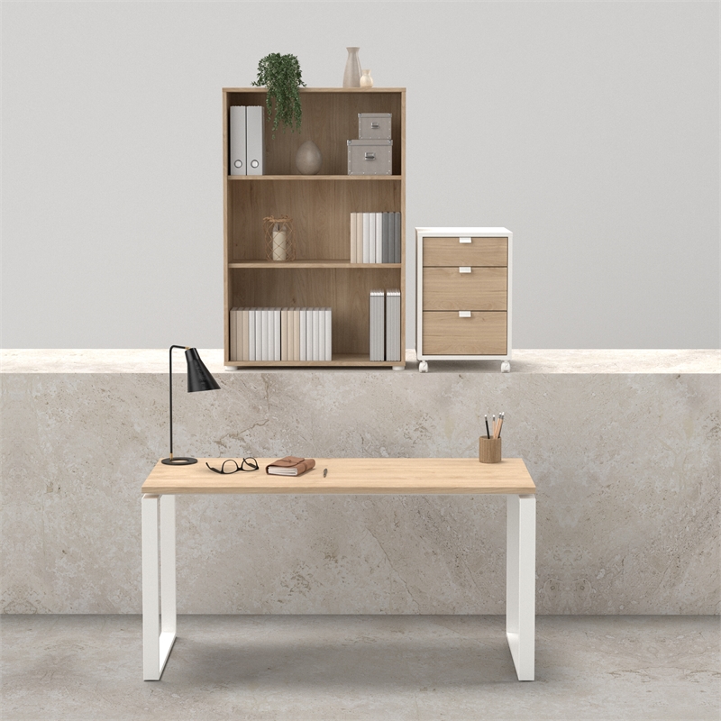 Tvilum Sign 3-Piece Engineered Wood Home Office Set in Oak and White