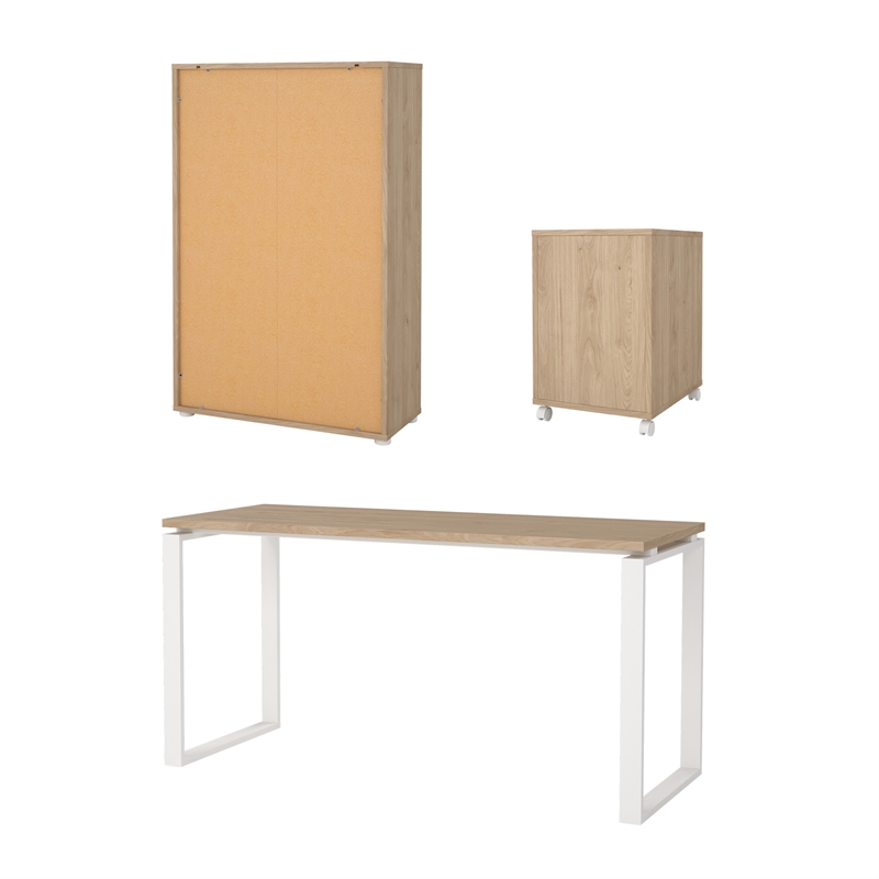 Tvilum Sign 3-Piece Engineered Wood Home Office Set in Oak and White