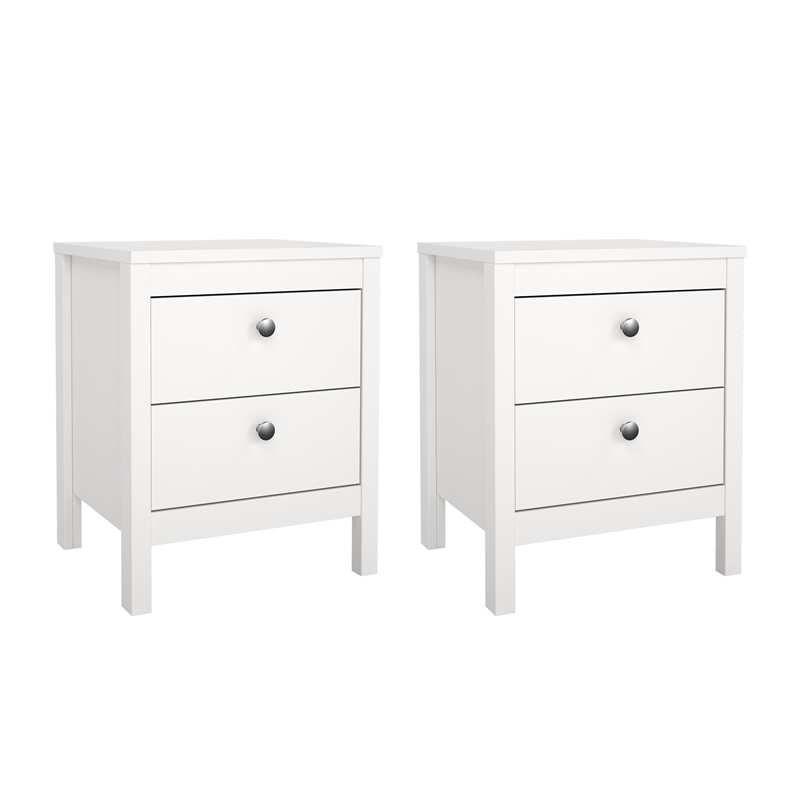 Tvilum Madrid 2 Drawer Engineered Wood Nightstand in White - Set of 2