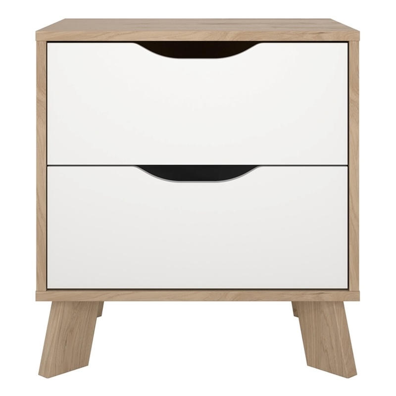 Tvilum Ikast 2 Drawer Engineered Wood Nightstand in Oak and White