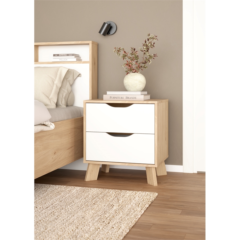 Tvilum Ikast 2 Drawer Engineered Wood Nightstand in Oak and White