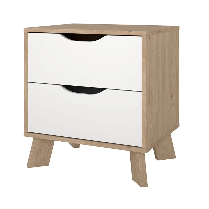 Tvilum Ikast 2 Drawer Engineered Wood Nightstand in Oak and White