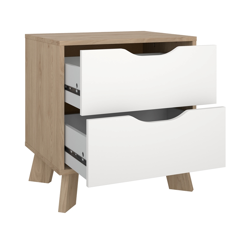 Tvilum Ikast 2 Drawer Engineered Wood Nightstand in Oak and White