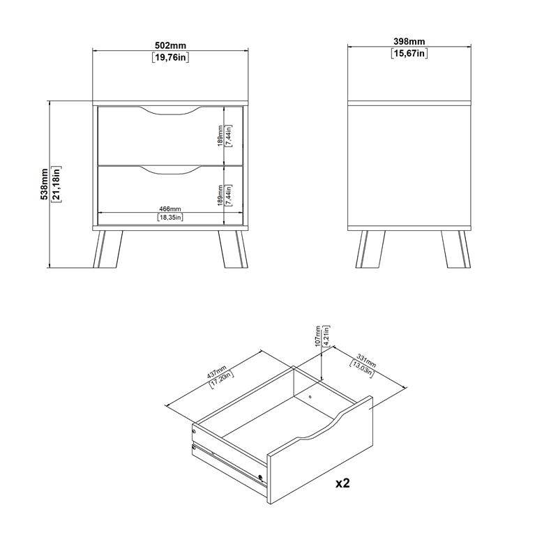 Tvilum Ikast 3Pc Engineered Wood Bedroom Set in Oak and White