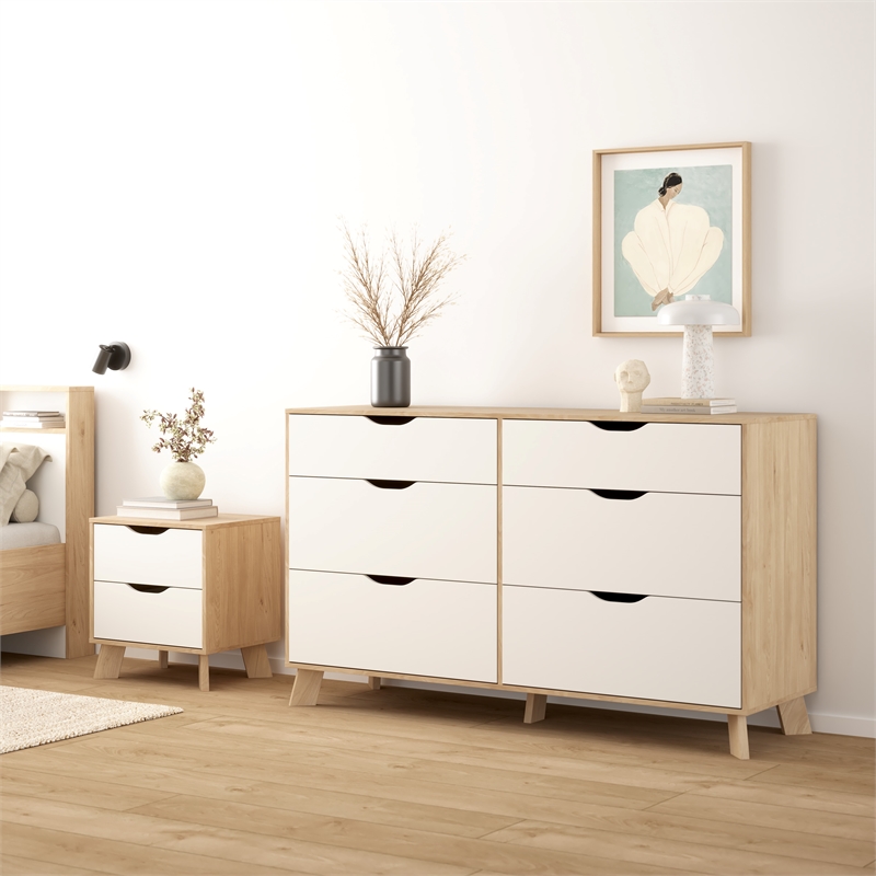 Tvilum Sofia 2Pc Engineered Wood Bedroom Set in Oak and White