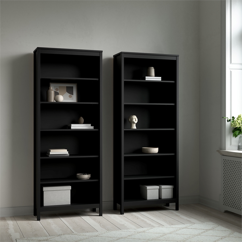 Tvilum Madrid 2-Piece Engineered Wood Matte Black Bookcase Set