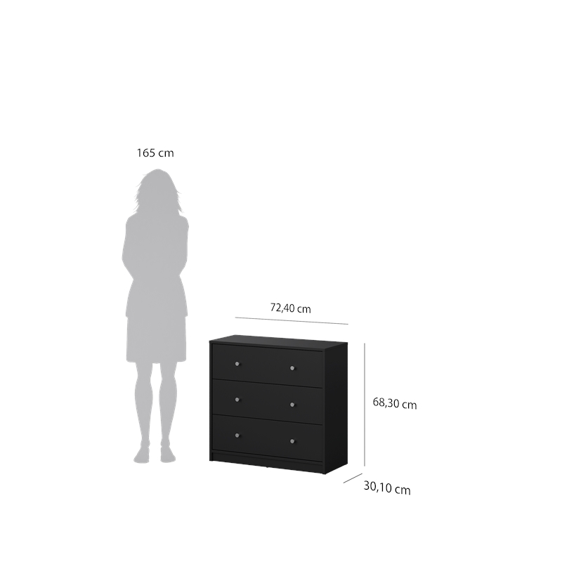 Tvilum Portland 3 Drawer Chest in Black