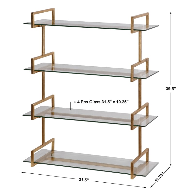 Uttermost Auley Contemporary Iron and Tempered Glass Wall Shelf in Gold