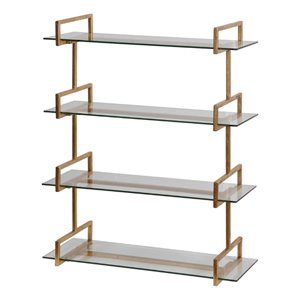 Uttermost Auley Contemporary Iron and Tempered Glass Wall Shelf in Gold