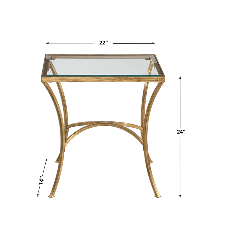 Uttermost Alayna Contemporary Metal and Glass End Table in Gold