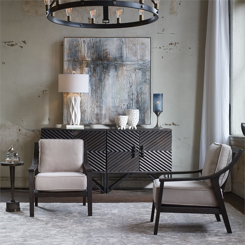 Uttermost Lyle Coastal Wood and Fabric Accent Chair in Walnut and Beige